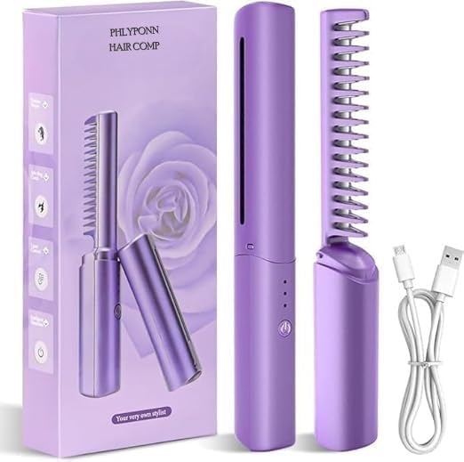 Rechargeable Wireless Hair Straightener Comb Brush for women | 3 Gear Control - Intelligent Shutdown, Hair Styler & Straightener Machine