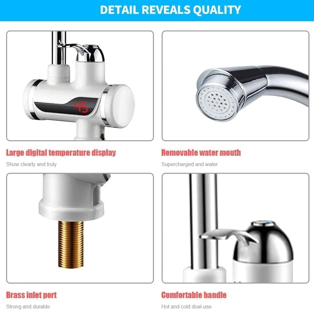 Electric Water Heater And Tankless Fast Water Heating Tap Instant Hot Kitchen Faucet - with Digital Display, Instant Electric Water Geyser For Bathroom Household (3000W)