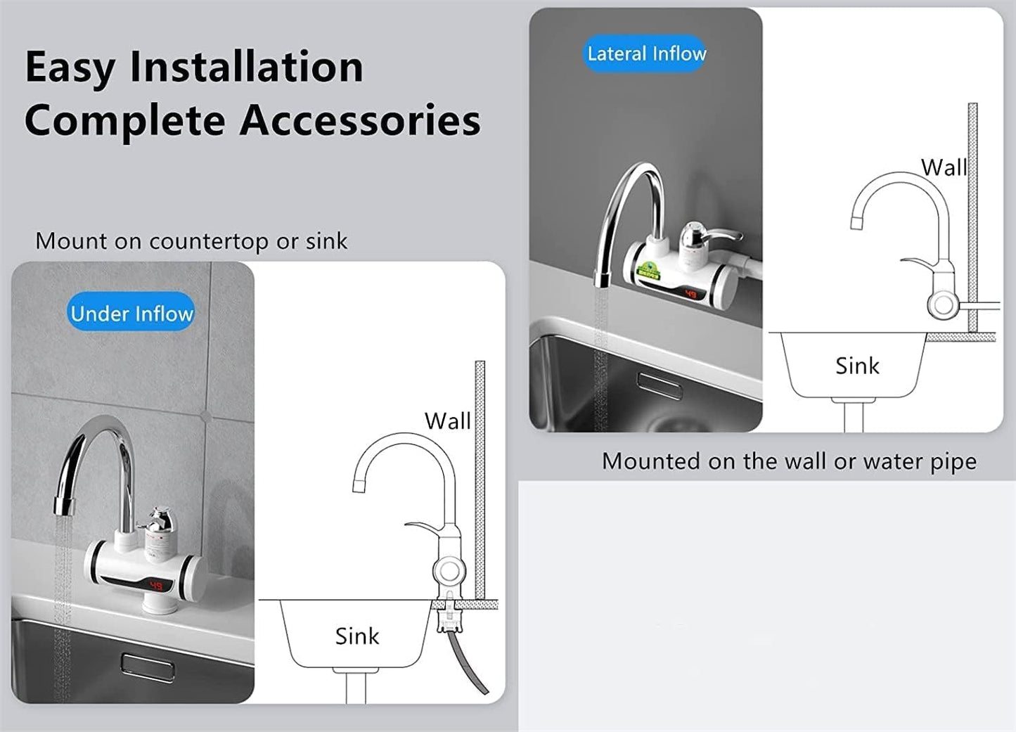 Electric Water Heater And Tankless Fast Water Heating Tap Instant Hot Kitchen Faucet - with Digital Display, Instant Electric Water Geyser For Bathroom Household (3000W)