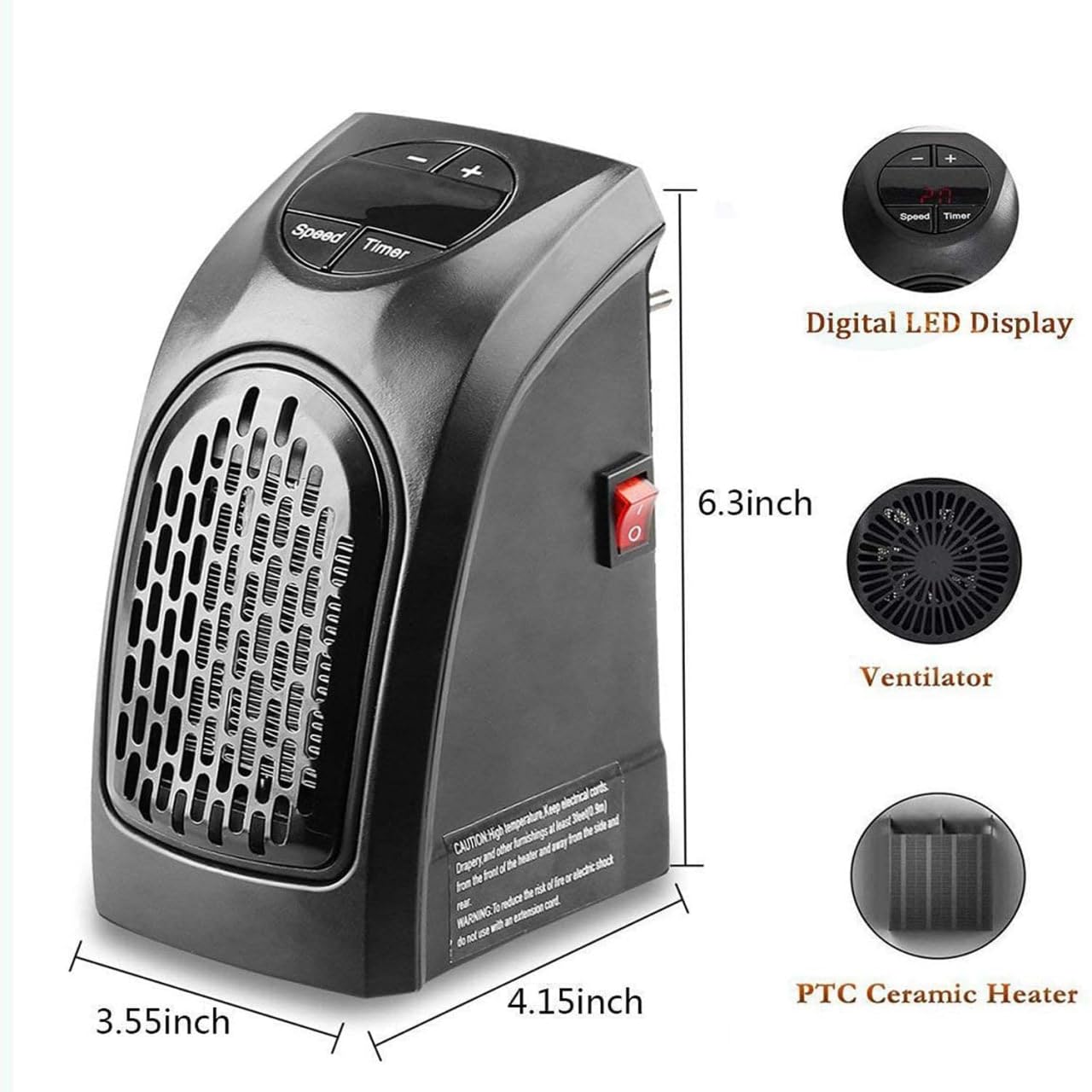 Instant Electric Room Heater, 400 Watts Heater, Plug-In Heater, Mini Heater, Portable Room, Office, Bedroom Heater/Warmer with LED Display, Set Temperature, and Stylish Design