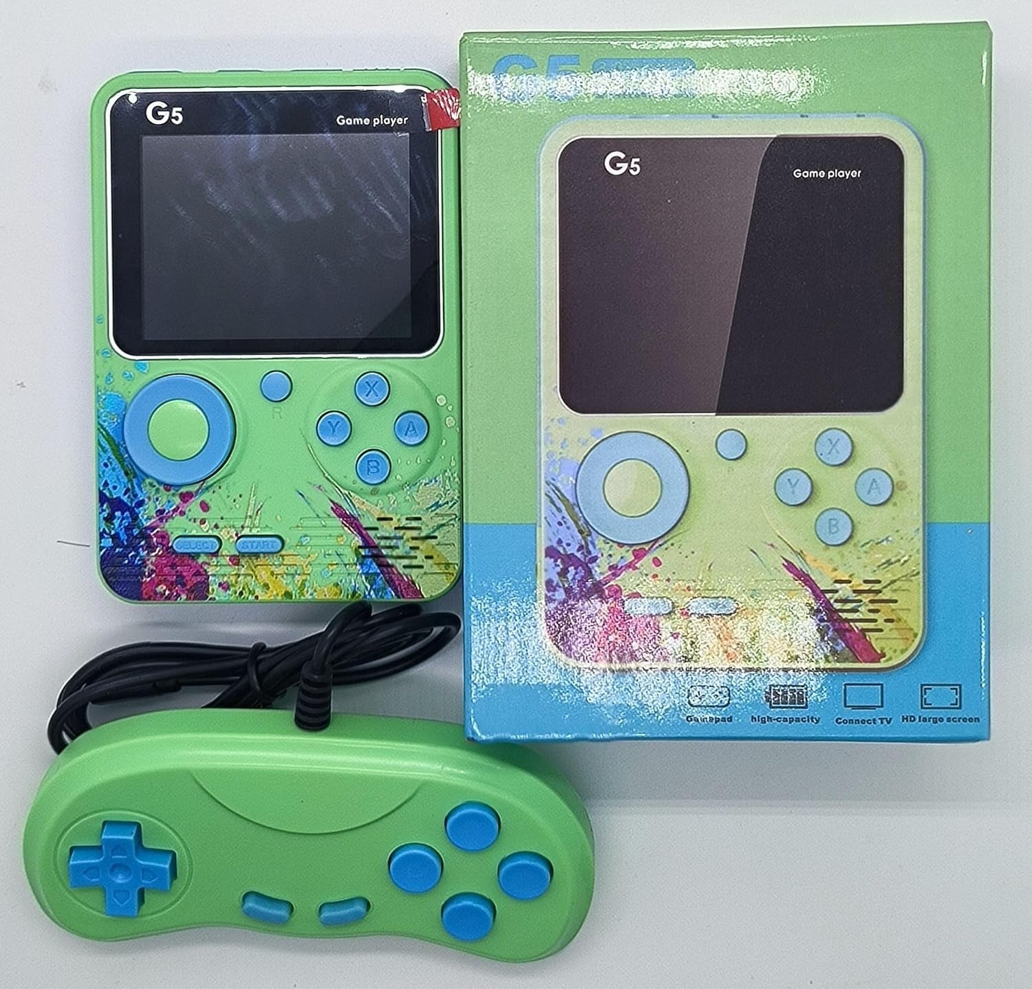 Handheld Retro Game Console, Preloaded 500 Classic Games Support 2 Players with 3" Colors Display & TV Plug in, Rechargeable Portable Vintage Video Gaming for Kids Green